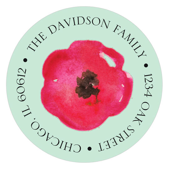 Painted Poppies Round Address Labels